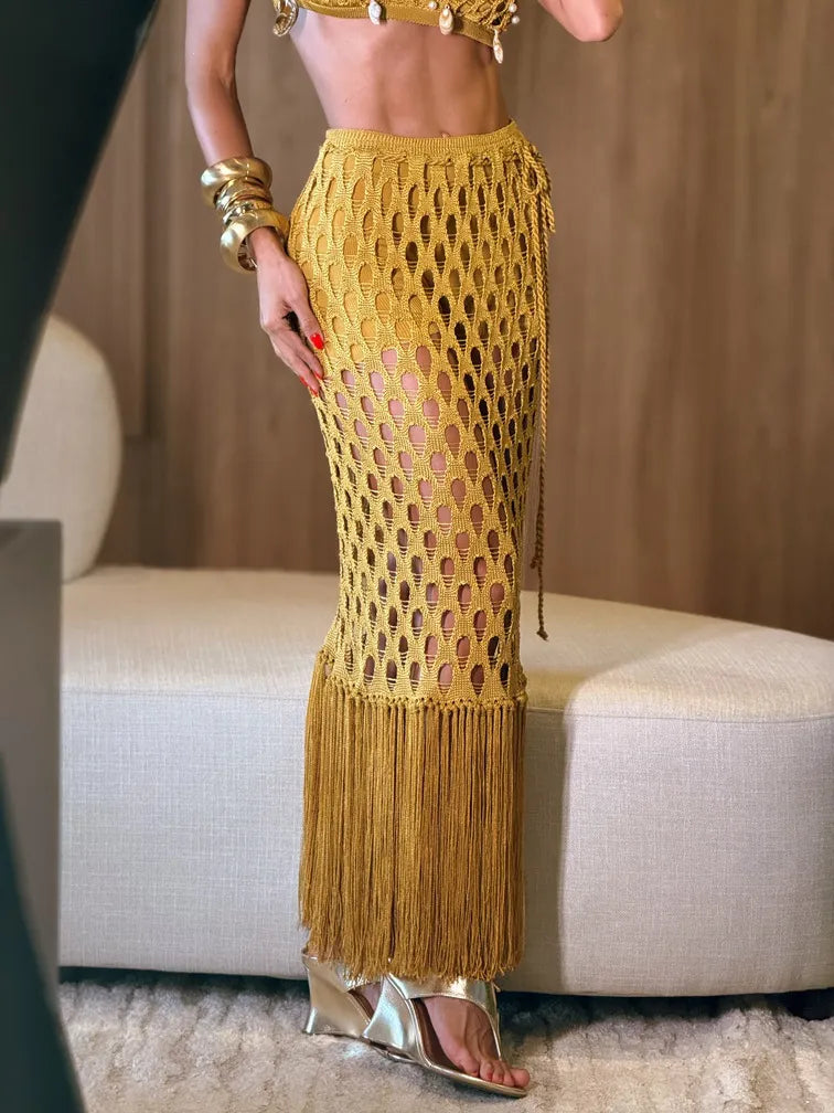 Conjunto Dourado Fio Rayon com Pedras