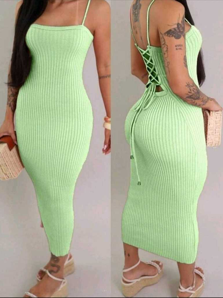 Vestido Midi Trançado nas Costas Tricot Modal Canelado  Jeniffer