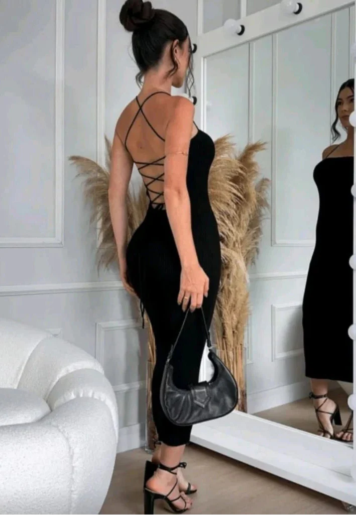 Vestido Midi Trançado nas Costas Tricot Modal Canelado  Jeniffer